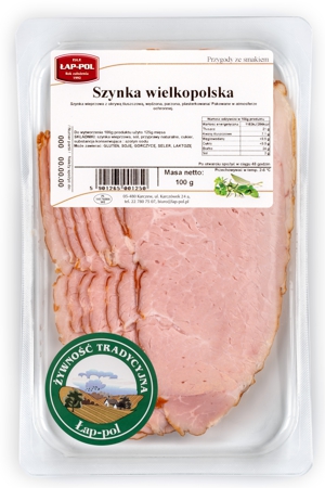 Szynka tradycyjna wielkopolska plasterkowana 100g wędzona