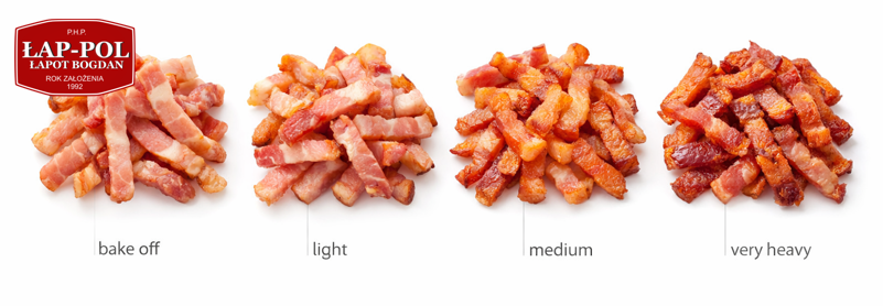 Boczek crispy slupki Stopien wysmazenia biale tlo Lap-pol