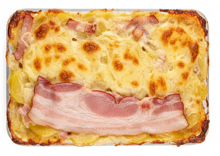 Zapiekanka ziemniaczana z boczkiem parzonym wędzonym – warstwy ziemniaków i zapieczony ser